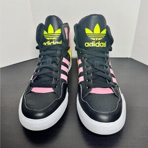 Adidas Kids Black, Pink, and Yellow Sneakers